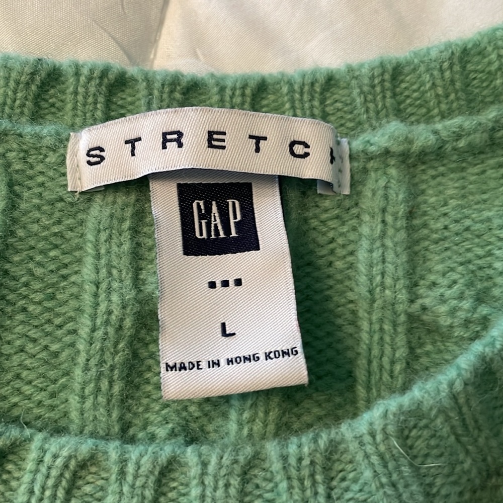 GAP ladies crew neck cable knit sweater, 98% lamb’s wool, light green, size L - Picture 4 of 5